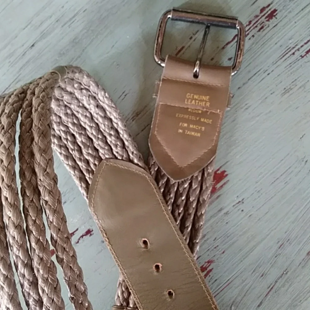 Leather and woven chord belt